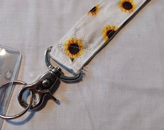 Sunflower Lanyard, ID Badge Holder, Handmade Sunflower Keychain, Bus Pass, School ID, Floral Keychain Lanyard, Mother's Day, Easter, Spring