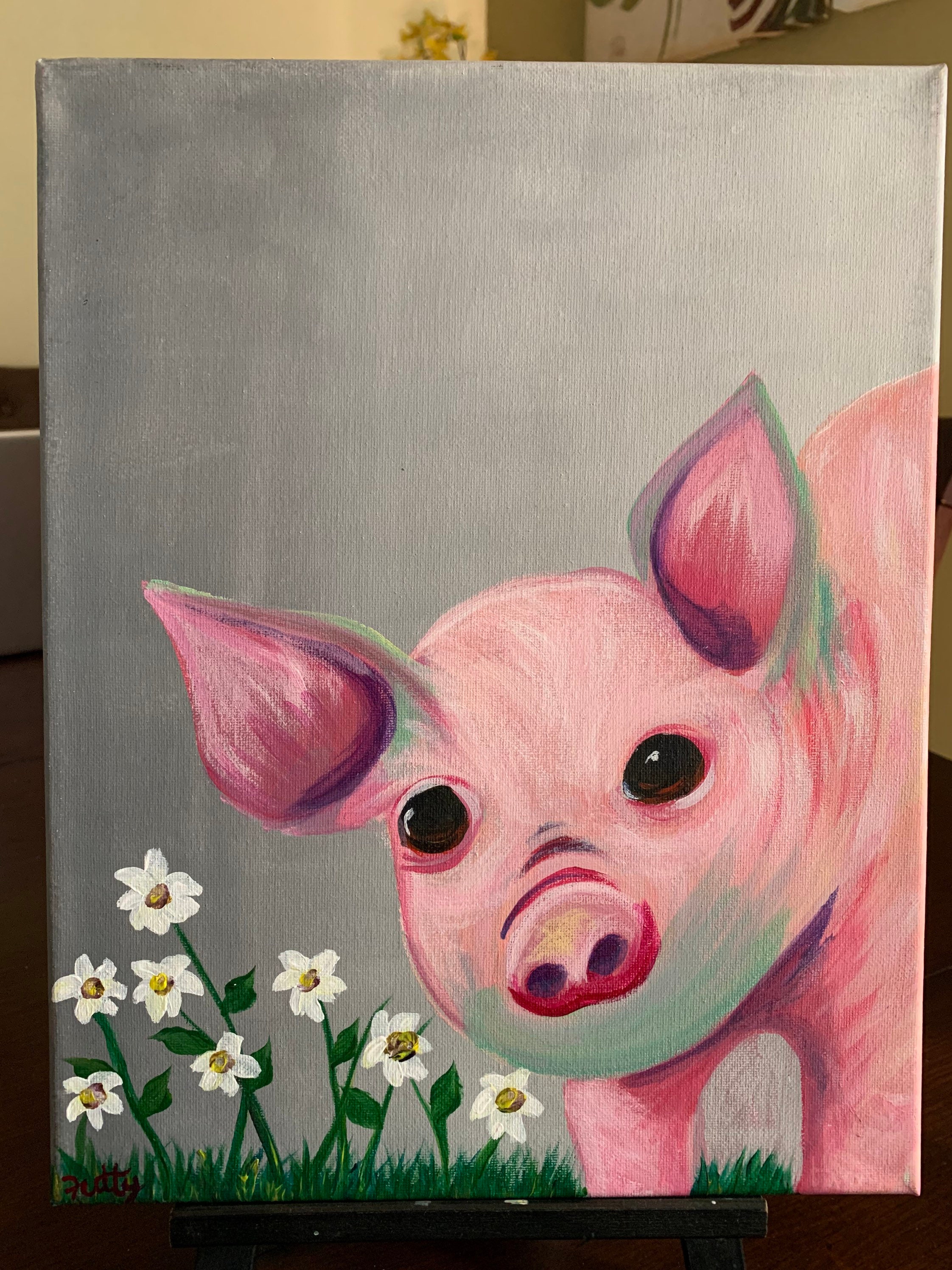 Pink baby pig acrylic painting 11x14stretched canvas Etsy