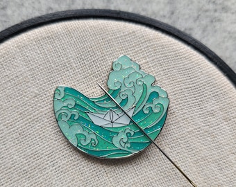 Origami boat and waves needle minder | neodymium magnets | Cross stitch | Embroidery | needlework | ocean