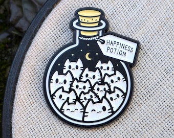 Cat Happiness Potion needle minder: Cross stitch,  Embroidery, Needlework, white cat