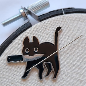 Stabby kitty cat needle minder | neodymium magnets | Cross stitch | Embroidery | needlework | Needlework