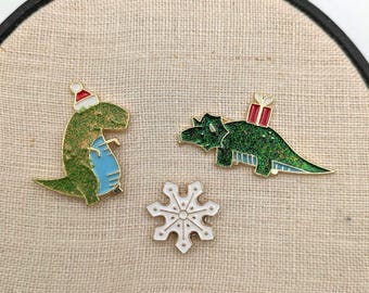 Christmas Dinasour and snowflake needle minder set | neodymium magnets | Cross stitch | Embroidery | needlework | Needlework