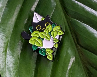 Plant Kitty Cat hiding Needle Minder: Cross Stitch Embroidery, Strong Magnets