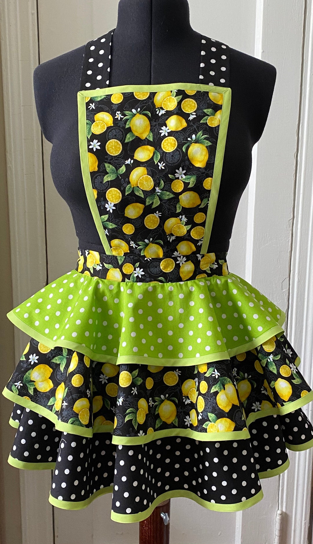 Retro Vintage 50s Style Halbschürze / Pinny Mit 2 Taschen - Zitrone