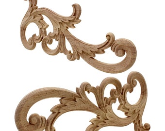 Wood Long Floral Carving Applique Carved Home Decoration