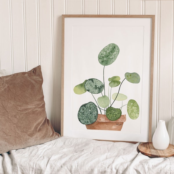 Illustration peinture aquarelle décoration plante addict, Pilea Mojito, peinture de fleur, affiche, tirage d'art format A4, A5 et A6
