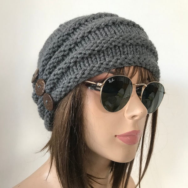 Bonnet d'hiver femme Chemo Hats Bonnet Cancer Turbans Couvre-tête Bonnets chimio Bonnet femme gris