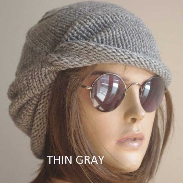 Bonnet gris tricoté à la main : bonnet d'hiver en coton mélangé