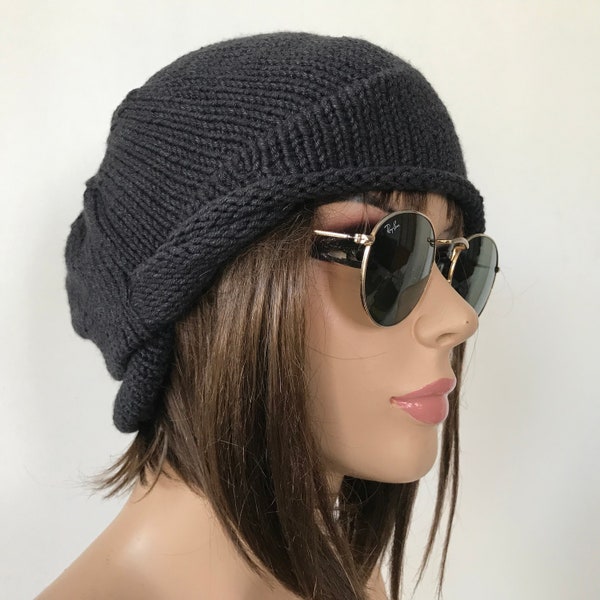 Bonnets chimio en coton Bonnet Cancer femme Bonnet d'hiver Turbans Couvre-tête Bonnets chimio Bonnet femme anthracite