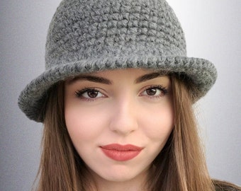 WOMENS HAT WINTER , Wool Fedora Hat, Winter Hat for Women, gray Hat with Brim, Hat Ladies, Gift for Her, Gift for Wife,