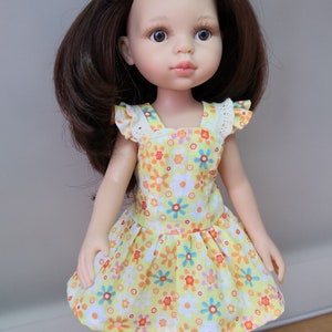Sewing Pattern for Doll Paola Reina . Ruffle strap Dress with Lace trim .