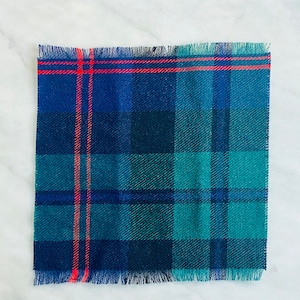Miniature Blue + Green Plaid Fringe Blanket