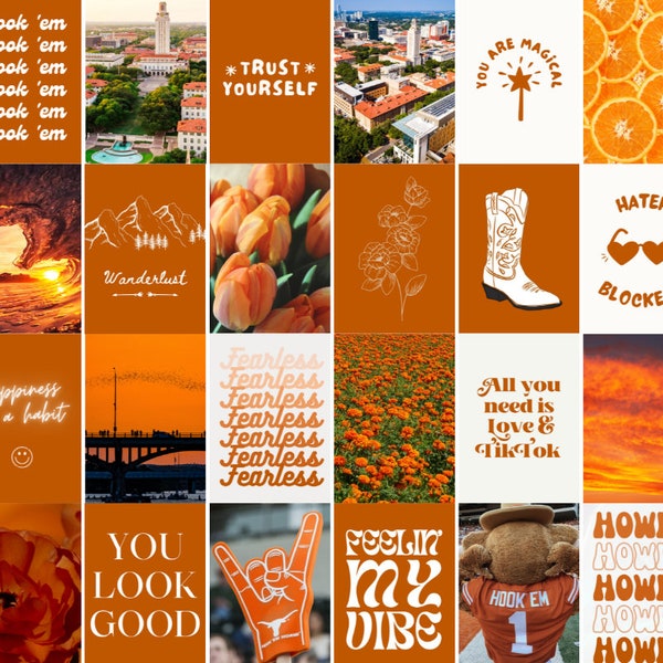 65 University of Texas Photo Collage, 5x7 Texas Art, Office Art, Austin Texas, UT Poster, Howdy Sign, UT Austin Art, UT Dorm Decor, Sorority