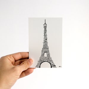 Tour Eiffelin - Noir et Blanc - Carte Postale 10x15cm