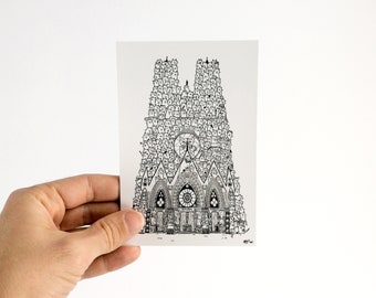 Chatédrale de Reims - Noir et Blanc - Carte Postale 10x15cm