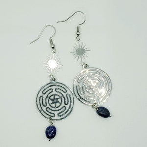 Hekate's Wheel with Sunbursts and Lapis Lazuli Earrings