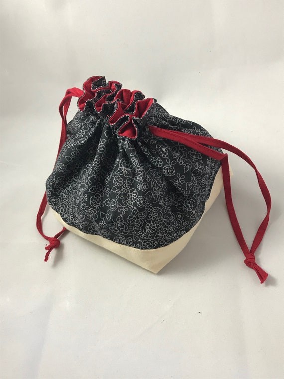 Small Black Drawstring Bag With Red Lining - Etsy