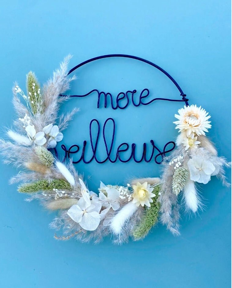 Couronne de Fleurs Séchées Personnalisable Décorative, Spéciale Fête Des Mères