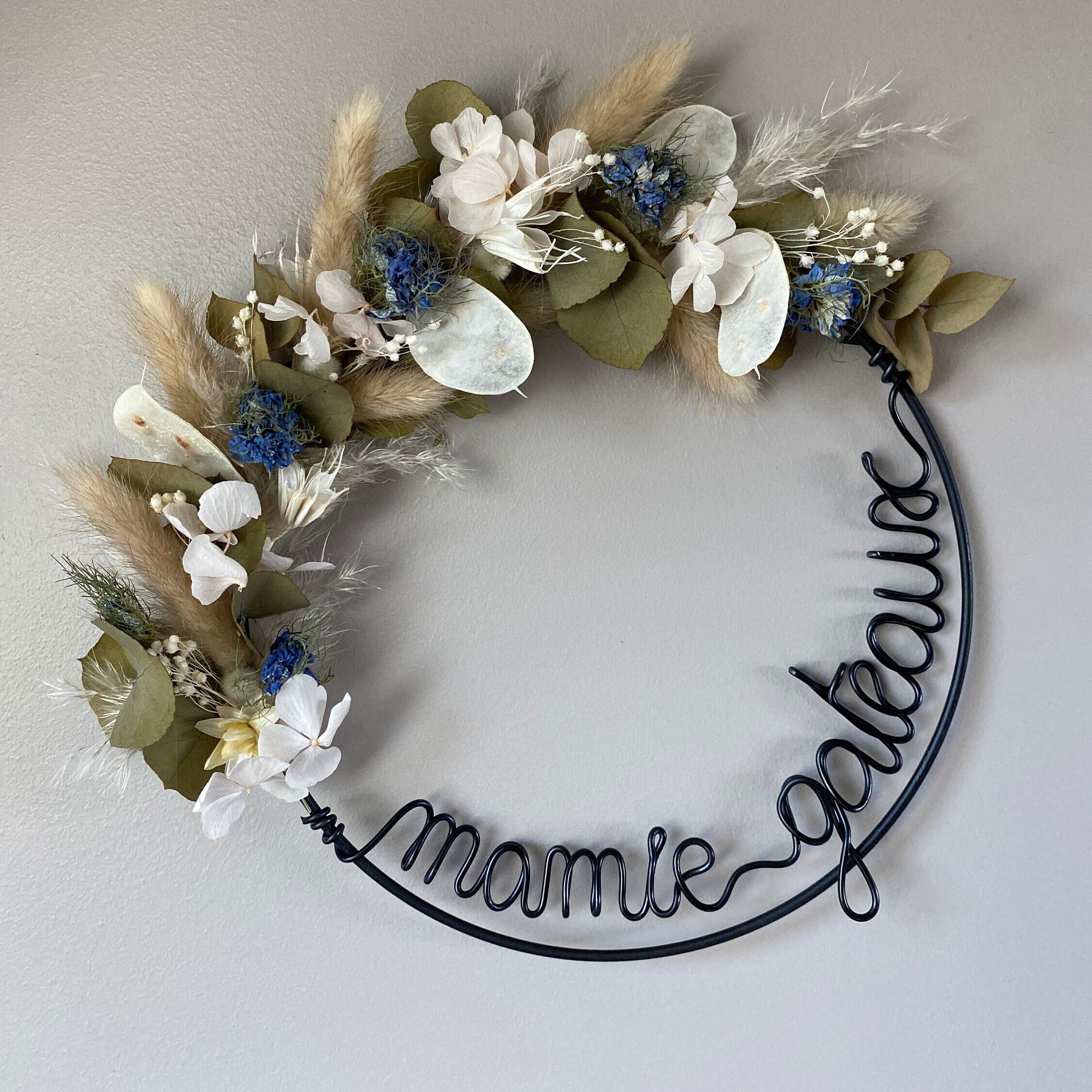 Couronne de Fleurs Séchées Décorative Personnalisable Pour La Fête Des Grands-Mères