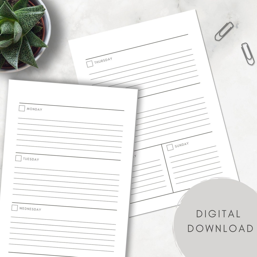 Digital Download Undated Week on Two Pages Weekly Planner - Etsy