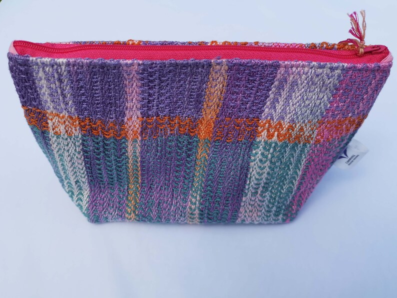 Little Ombre Triangles Handwoven Cosmetics Bag. Lilac Makeup image 1