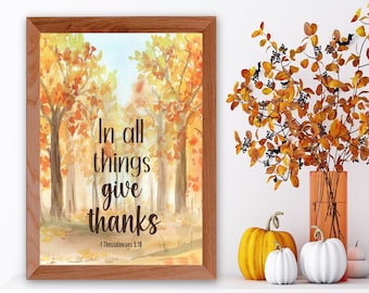秋の聖書の言葉のプリント、秋の聖書の一節のプリント、感謝の気持ちを表すプリント、聖書のウォールアート、秋の感謝のサイン、キリスト教の装飾