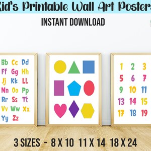 Kid&#39;s Wall Art Posters, Educational Posters Set of 3, Kid&#39;s Room Wall Decor Printable, Homeschool Prints, Preschool Poster, Nursery Prints,