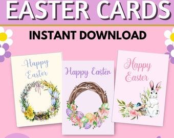 Printable Easter Cards, Easter Greeting Card Set, Easter Note Card, Blank Easter Card Set, Happy Easter Card, Easter Bunny Greeting Card