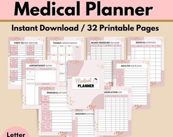 Medical Planner, Healthcare Planner, Medical Printable,  Family Medical Binder,  Medication Tracker, Symptoms Log, Dr Visits, Health Tracker