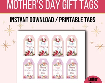 Mother's Day Printable Gift Tags, Happy Mother's Day Tag, Floral Gift Tag, Mom Gift Tag Printable, Mother's Day Printable, Instant Download