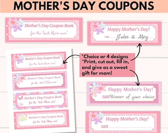 Mother's Day Coupon Book, Printable Mother's Day Coupons, Personalized Gift for Mom, Mother's Day Gift, Printable Coupon Book for Mom Gift