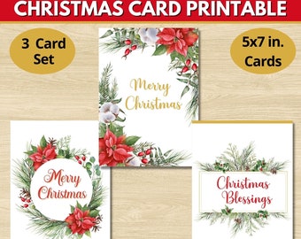 Christmas Greeting Card Printable, Christmas Holiday Card, Merry Christmas Greeting Card, Set of 3 Christmas Cards, Christmas Blessings Card