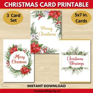 Christmas Greeting Card Printable, Christmas Holiday Card, Merry Christmas Greeting Card, Set of 3 Christmas Cards, Christmas Blessings Card