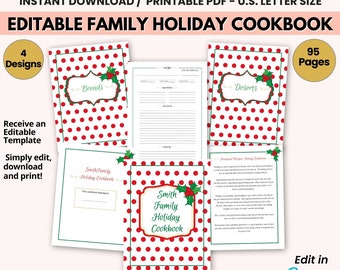 Editable Family Holiday Cookbook, Family Recipe Book Template, HolidayFamily Cookbook Editable in Canva, Christmas Family Recipe Collection