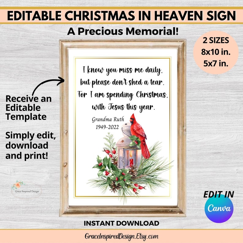 Printable Christmas in Heaven Sign, Editable Christmas in Heaven