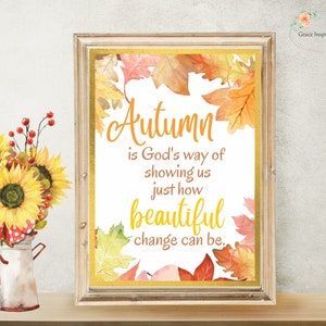 Signo imprimible de otoño de otoño, imprimible cristiano de otoño, estampado de otoño inspirador, colgante de pared de otoño, imagen de hojas de otoño, imagen de otoño