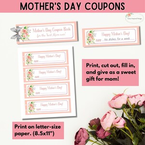 Livre de coupons pour la fête des mères, coupons imprimables pour la fête des mères, cadeaux personnalisés pour maman, cadeau de fête des mères, coupons imprimables pour cadeau de maman
