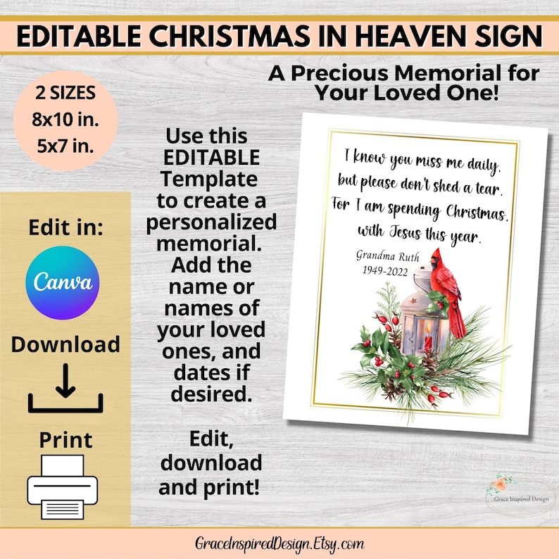 Printable Christmas in Heaven Sign, Editable Christmas in Heaven