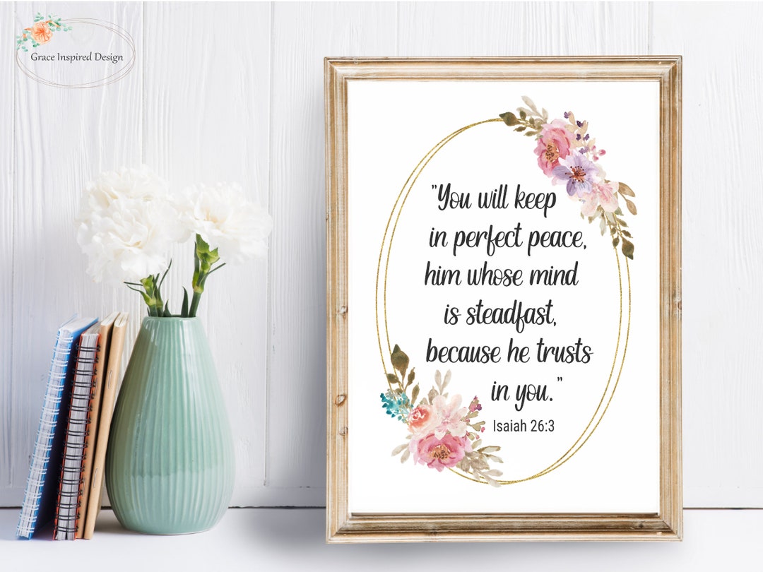 Christian Wall Hanging, Scripture Printable. in Perfect Peace Bible Verse Print, Faith Sign