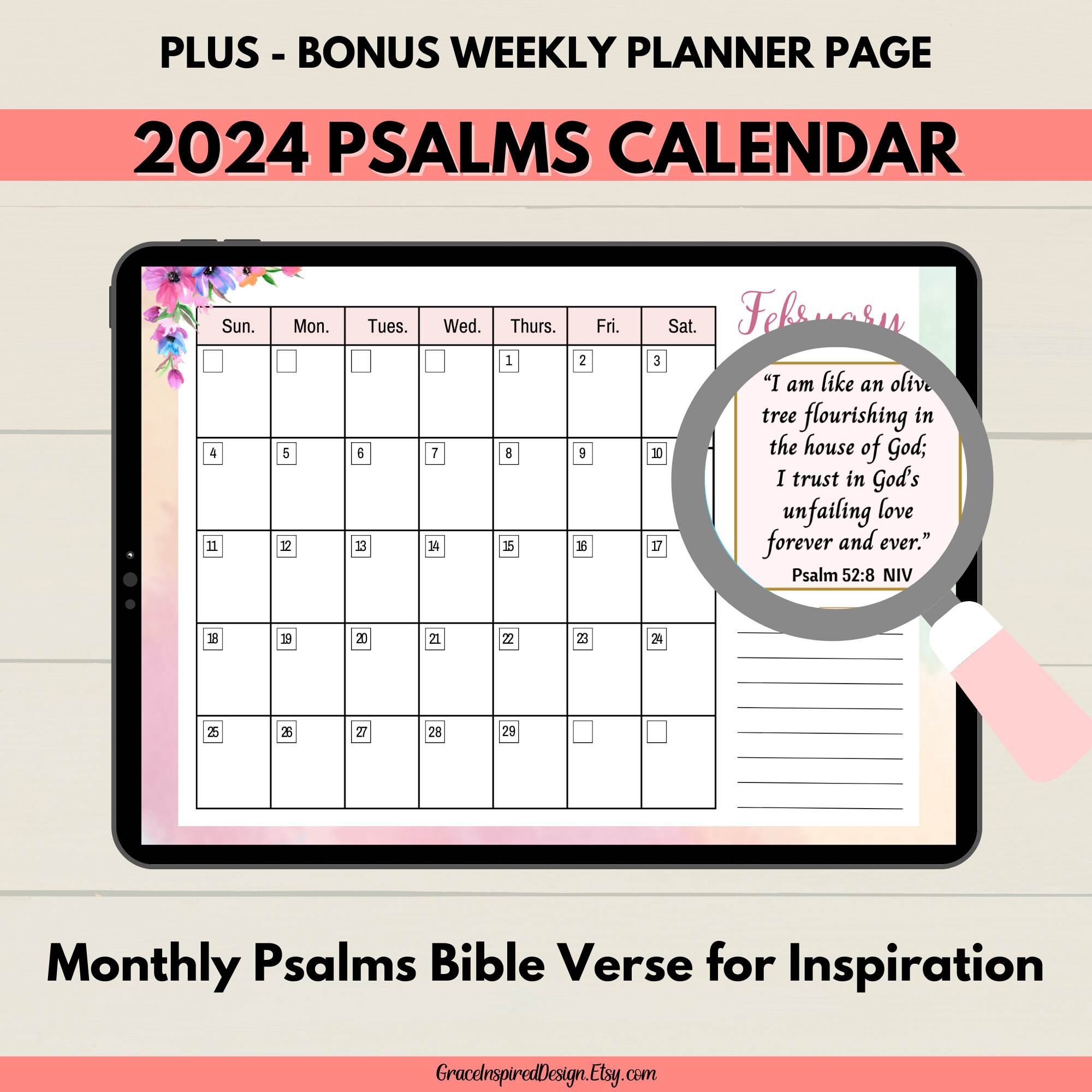 Printable Calendar 2024, Bible Verse Calendar Printable 2024, Monthly ...