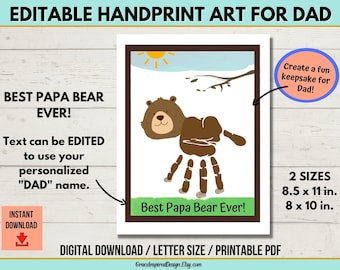 Personalized Dad Handprint Gift, Editable Dad Handprint Art Printable from child, Fathers Day Handprint Craft Keepsake, Customized Dad Card