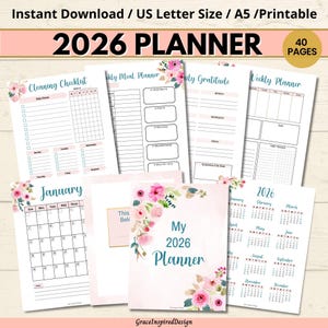 2026 Life Planner Printable, 2026 Calendar Productivity Planner, Essential Life Binder Women's 2026 Floral Planner, Printable Life Organizer