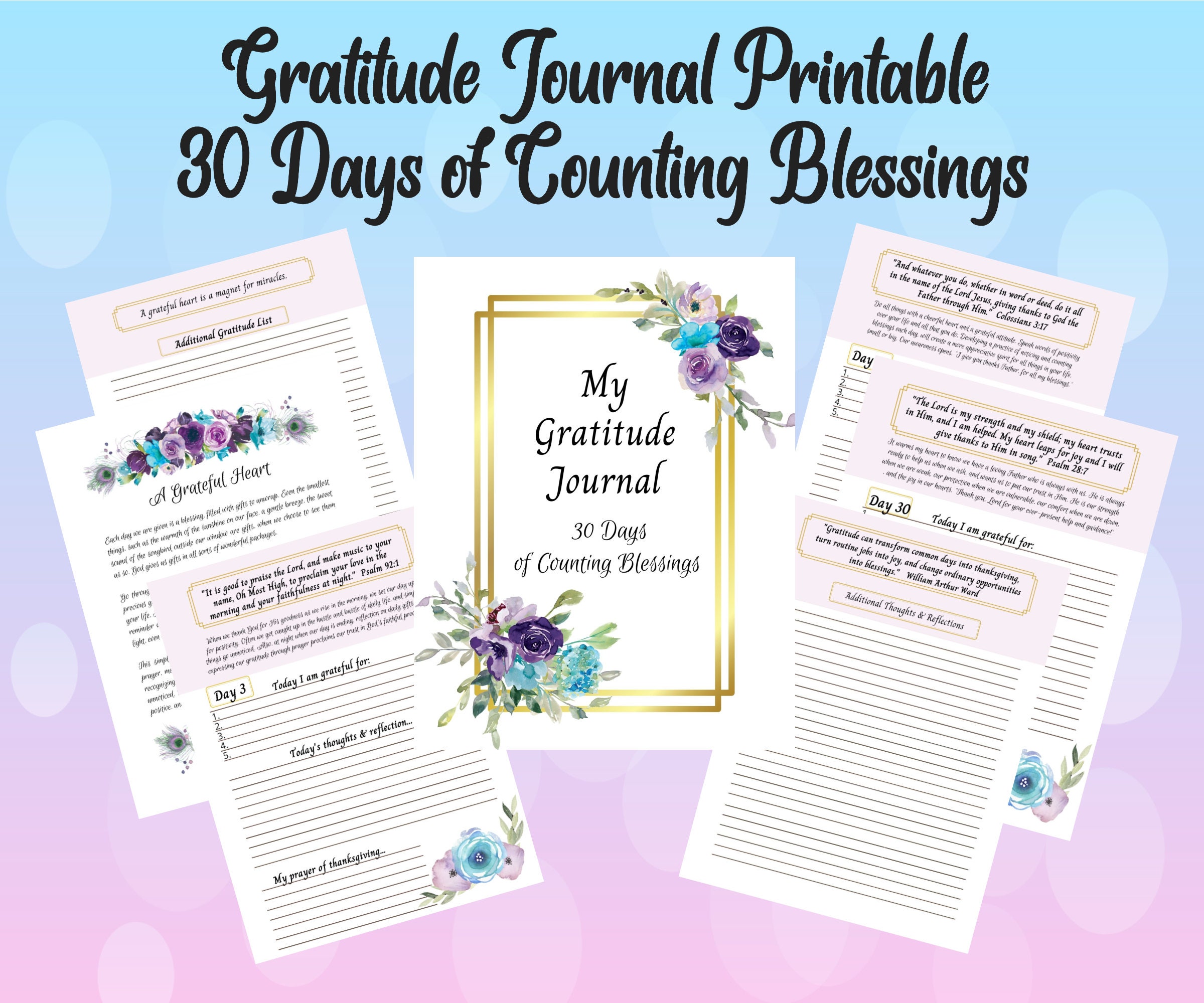 Gratitude Journal Printable, Faith Gratitude Binder, 30 Days of Counting Blessings, Christian Journal, Gratitude Journal with Bible Verses