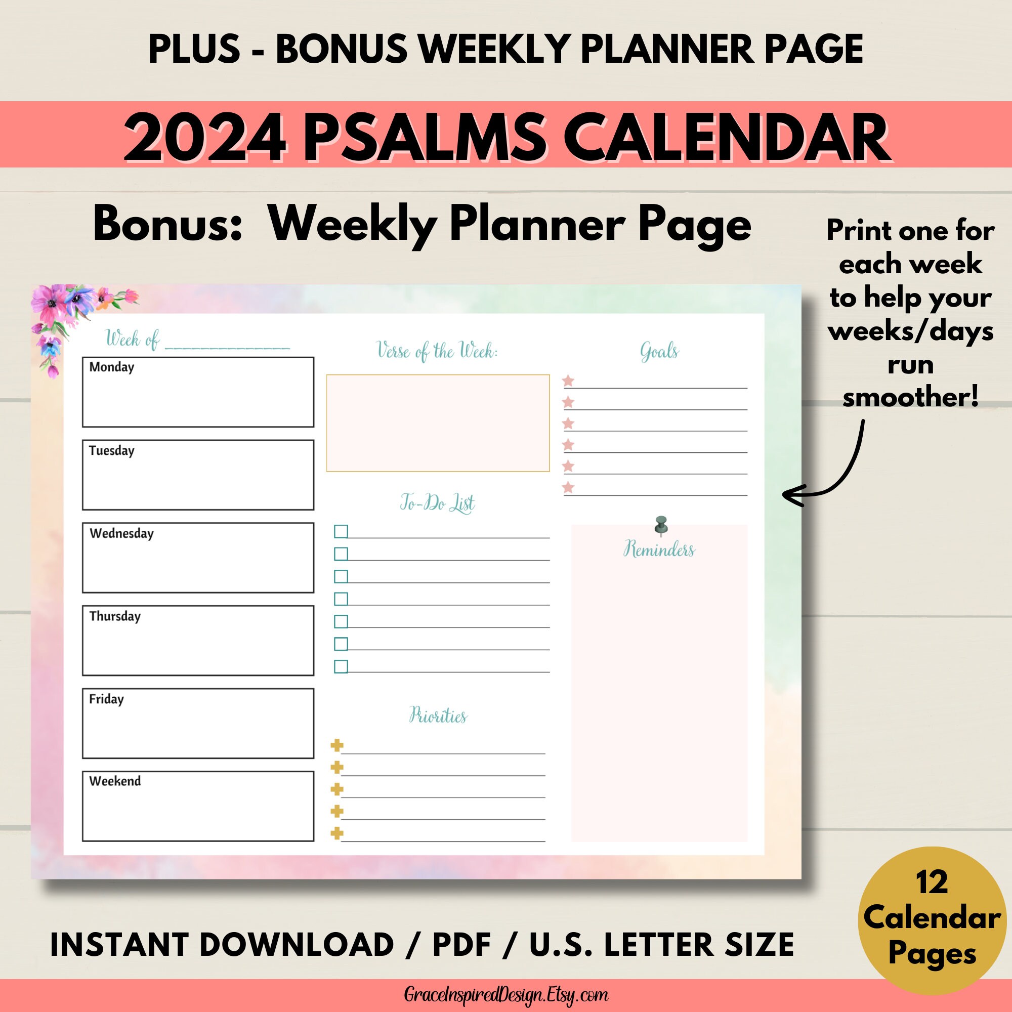 Printable Calendar 2024, Bible Verse Calendar Printable 2024, Monthly ...