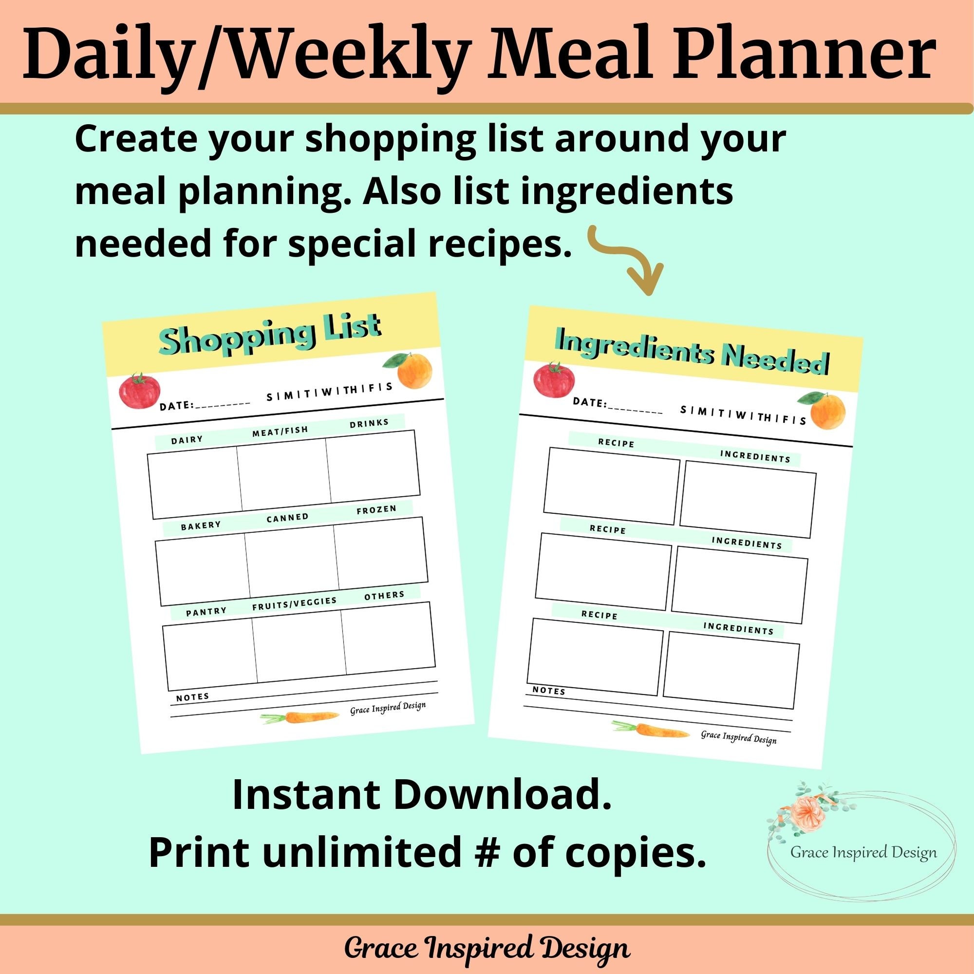 Meal Planner Printable, Weekly Daily Meal Planning Printable, Meal ...