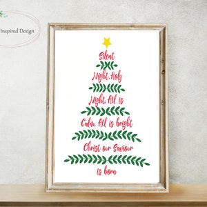 Weihnachtsbaum Bild, Stille Nacht Heilige Nacht, Weihnachtskarte, Weihnachtsdekoration, christliche Weihnachtskunst, christliche Weihnachtskunst 5 Größen