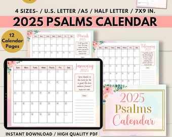 2025 Printable Calendar, Bible Verse Calendar Printable, 2025 Monthly Planner Insert, 2025 Inspirational Calendar 4 Sizes, 2025 Calendar PDF