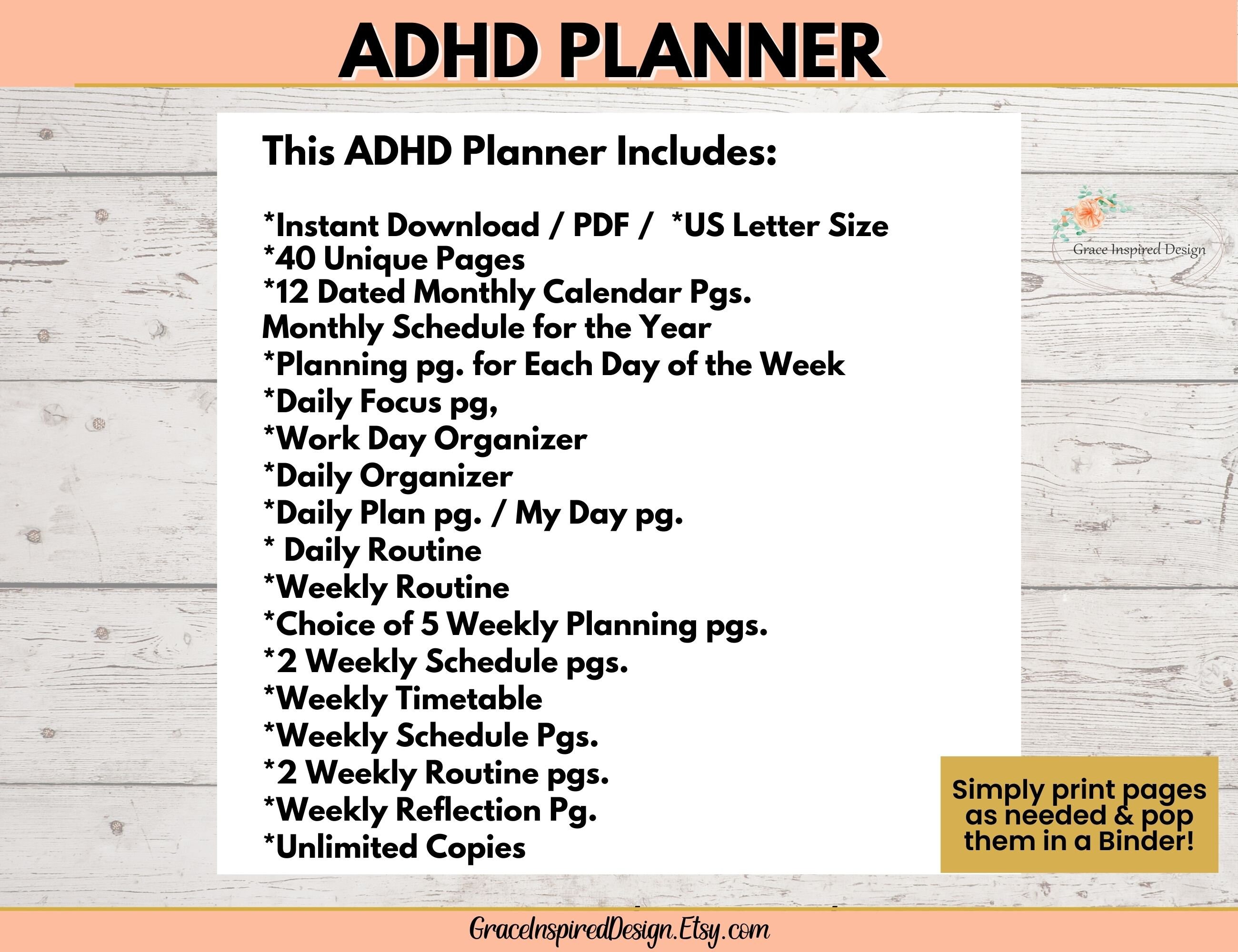 ADHD Planner Printable, Adult ADHD Planner, ADHD Binder, Life Planner ...