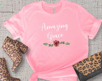 Amazing Grace Christian T-Shirt For Women, Grace Tee, Inspirational T-Shirt, Vintage Grace Tee, Faith Based Shirt, Christian Gift For Her