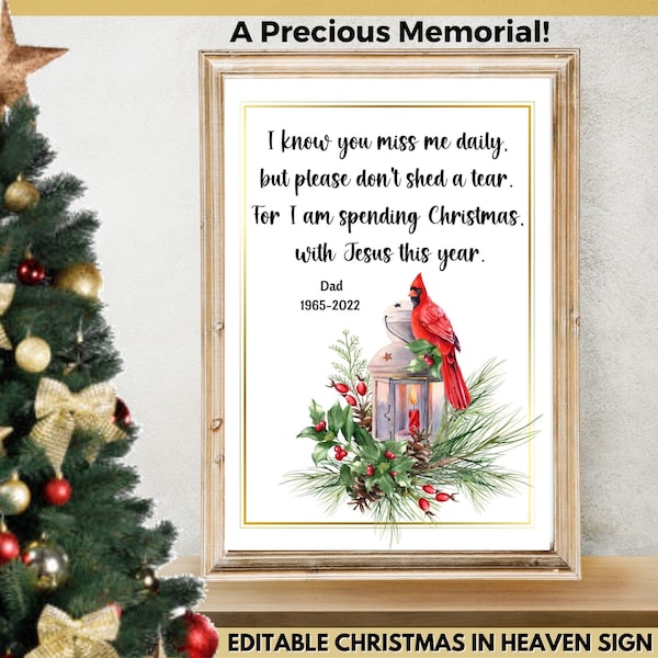 Printable Christmas in Heaven Sign, Editable Christmas in Heaven Printable, Christmas Memorial Picture, Christmas With Jesus Memorial Poem,